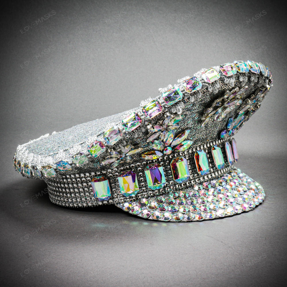 Steampunk Burning Man Rhinestones Captain Hat - Silver - Picture 6 of 8